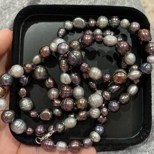 HONORA 7-8mm Genuine Baroque Peacock Ringed Pearl Necklace 36”